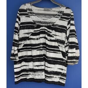 Coral Bay Plus Size 1X Shirt 100% Cotton 3/4 Sleeve Artsy Studded